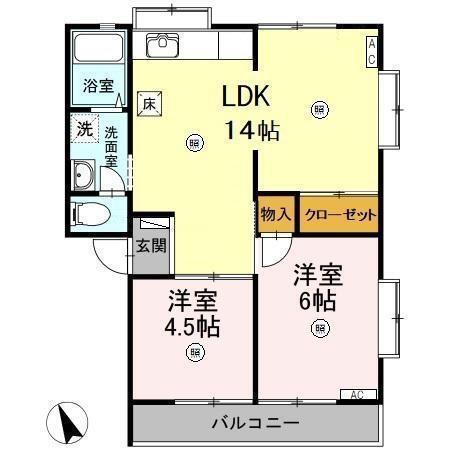 湖水ハイツA(3DK/1階)の間取り写真