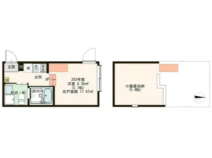 ヴェール西新井(ワンルーム/2階)の間取り写真