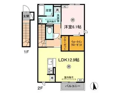 SPACE SECOND(1LDK/2階)の間取り写真