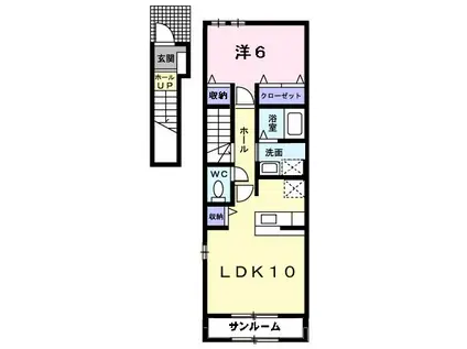 ヴィラモードグリーン(1LDK/2階)の間取り写真