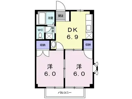 ニューシティシャンテ(2DK/1階)の間取り写真