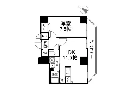 グルーブ神戸元町アリア(1LDK/6階)の間取り写真
