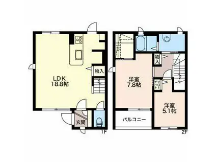富山地鉄本線 東新庄駅 徒歩17分 2階建 築23年(2LDK/1階)の間取り写真