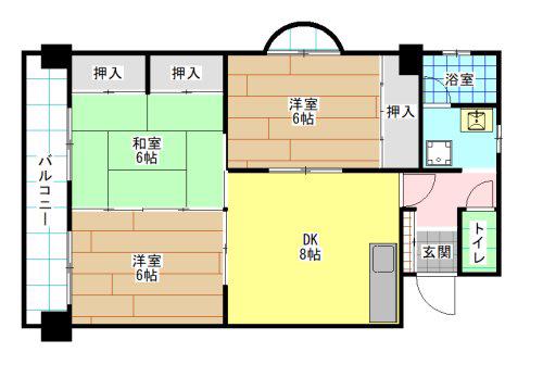 角田ビル片野新町(3DK/3階)の間取り写真