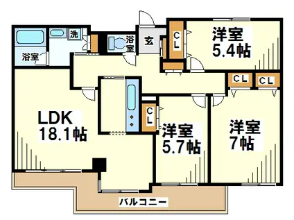 リズ京王多摩川(3LDK/2階)の間取り写真