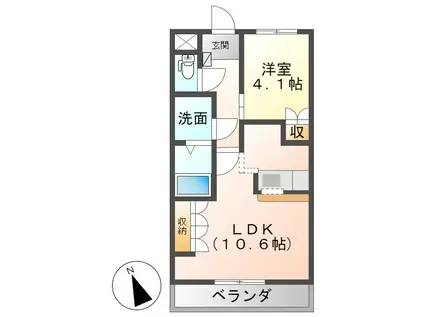 サン・フローラ弐番館(1LDK/2階)の間取り写真