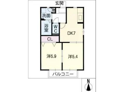 メゾンボナールB(2DK/2階)の間取り写真