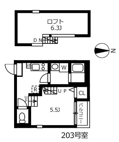 ハーモニーテラス呼続(1K/2階)の間取り写真