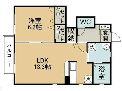 グランドゥールVI(1LDK/1階)の間取り写真