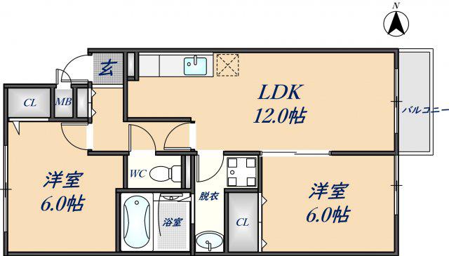 グリーンヒル(2LDK/2階)の間取り写真