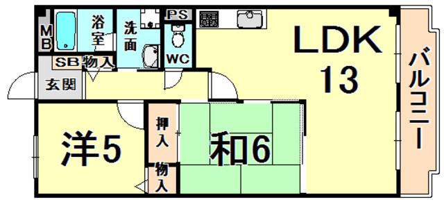 ラヴィール若宮(2LDK/4階)の間取り写真