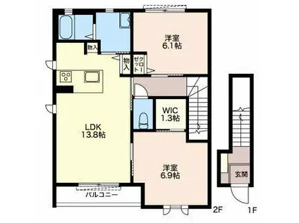 伊勢鉄道 玉垣駅 徒歩10分 2階建 築21年(2LDK/2階)の間取り写真