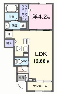 グラムス レビン(1LDK/1階)の間取り写真