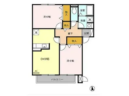 ベルハウス(2DK/2階)の間取り写真