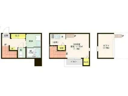 NEXSTAGE 大桐(1K/1階)の間取り写真