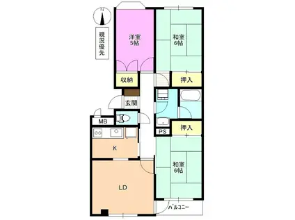 サンディハイツ・ココ北館(3LDK/2階)の間取り写真