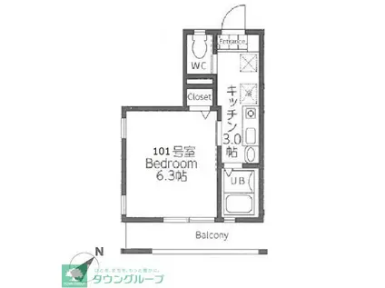 プレミアムコート生麦(1K/1階)の間取り写真