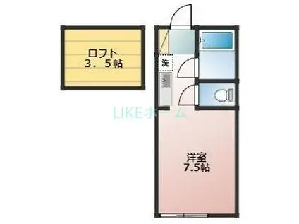 ロイヤルパーム(ワンルーム/2階)の間取り写真