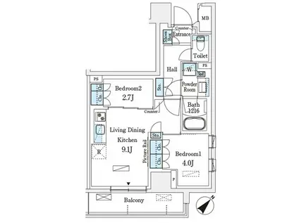 パークアクシス横浜伊勢佐木町通(2LDK/10階)の間取り写真