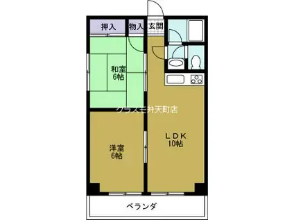 ソレイユ磯路(2LDK/4階)の間取り写真