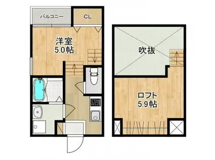 MODERN PALAZZO 福田町A(1SK/2階)の間取り写真
