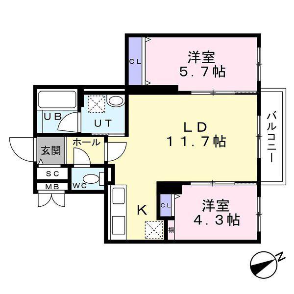 センチュリー信濃(2LDK/2階)の間取り写真