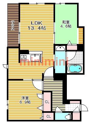 シャーメゾン リーゾス(2LDK/1階)の間取り写真