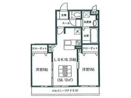 グランミーティス(2LDK/1階)の間取り写真