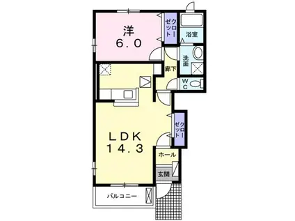 リュクセル弐番館(1LDK/1階)の間取り写真