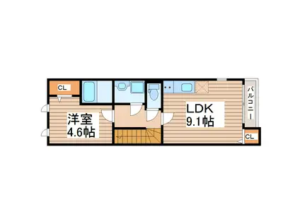 STAR TERRACE榴ヶ岡(1LDK/2階)の間取り写真