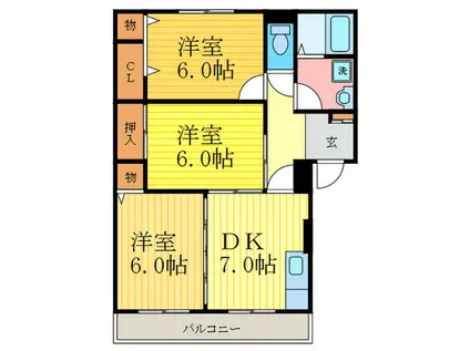 アーバンハウス鴨川(3DK/3階)の間取り写真
