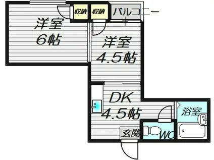 ベストレジデンス今里駅前(2DK/6階)の間取り写真