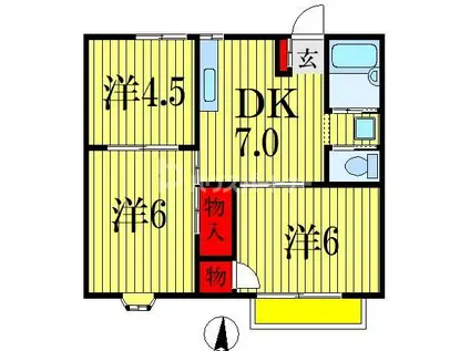 あすかヒルズ(3DK/1階)の間取り写真