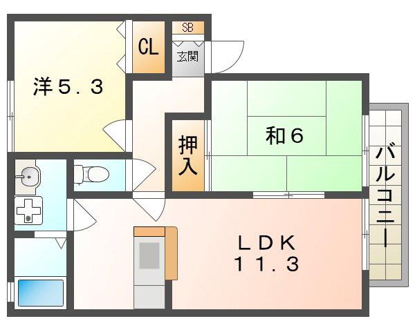 グッディ古都里(2LDK/1階)の間取り写真