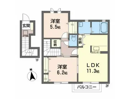 シャーメゾン・ホ・ラグッチ56-B(2LDK/2階)の間取り写真