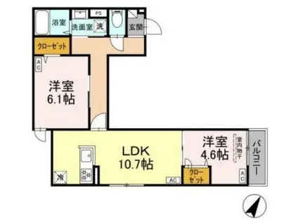 グラナーデ西大泉(2LDK/2階)の間取り写真