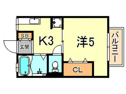 サンライフ森(1K/2階)の間取り写真
