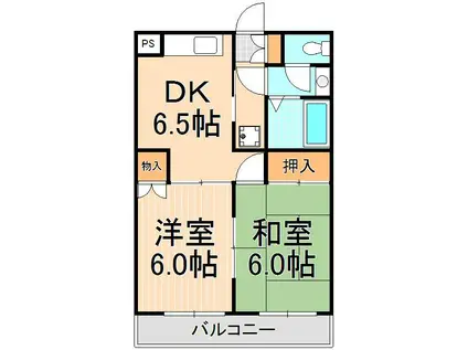 ヒューマメント グリマ(2DK/2階)の間取り写真