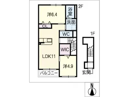 フェリーチェIII(2LDK/2階)の間取り写真