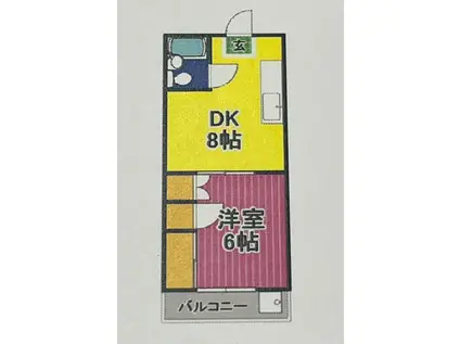Kマンション(1DK/2階)の間取り写真