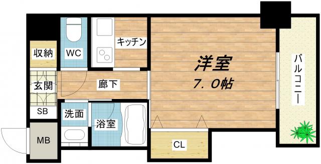 ブリリアン夕陽丘(1K/6階)の間取り写真