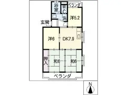 レジデンスブルー(4DK/3階)の間取り写真