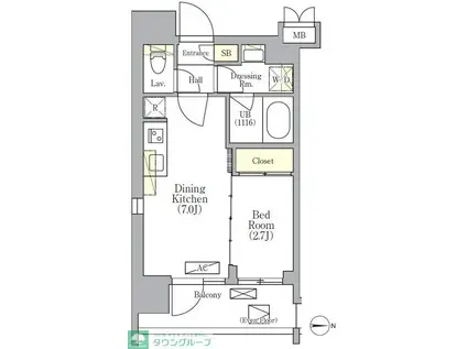 エル・セレーノ清澄白河(1DK/6階)の間取り写真