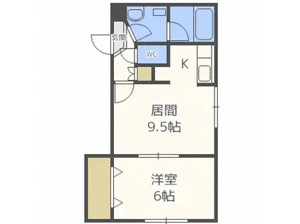 オルセー北2条(1LDK/1階)の間取り写真