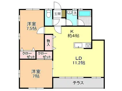 ラ・プードル(2LDK/2階)の間取り写真