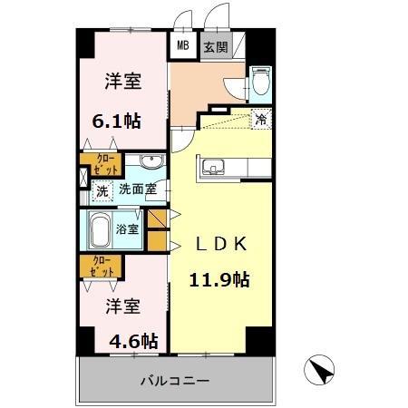 ヤマザキセキユビルディング(2LDK/10階)の間取り写真