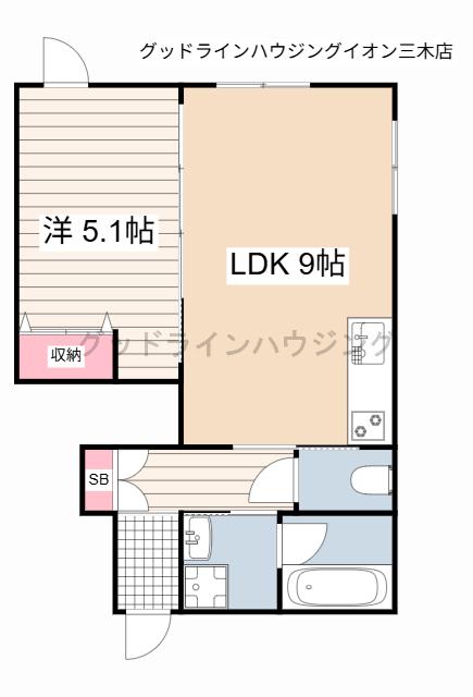 ビオ緑が丘(1LDK/1階)の間取り写真