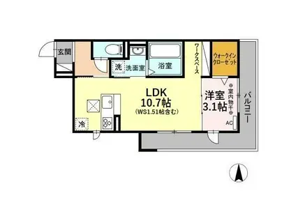 グランヴィア徹明通(1LDK/1階)の間取り写真