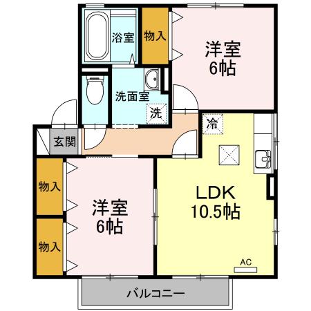 リビングタウン岩沼 IIC(2LDK/1階)の間取り写真