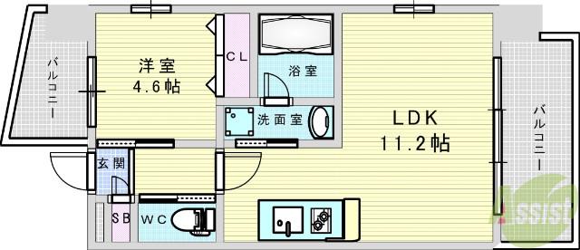 プレジオ十三(1LDK/14階)の間取り写真